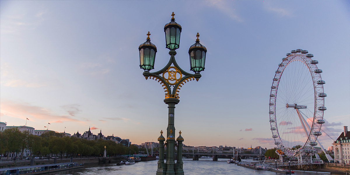 London in winter sunset lights